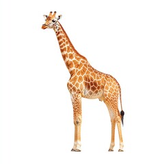 Obraz premium A beautiful giraffe stands gracefully isolated on white background, showcasing its long neck and unique pattern against a clean background.