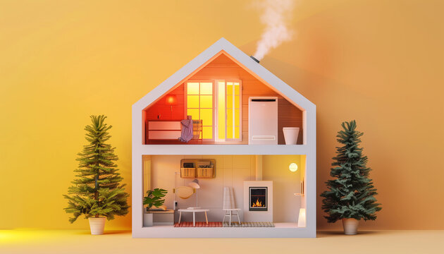 Concept maison avec mesure &eacute;nerg&eacute;tique de l'isolation et des d&eacute;pense en chauffage