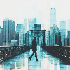 Fototapeta premium A Dreamlike Walk Through the City Blending Urban Architecture and Reflection