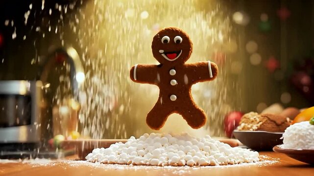 The Gingerbreadman does a dance routine and conjures up a glass of milk.