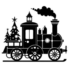 Fototapeta premium Christmas Victorian vintage Steam Engine black silhouette vector illustration