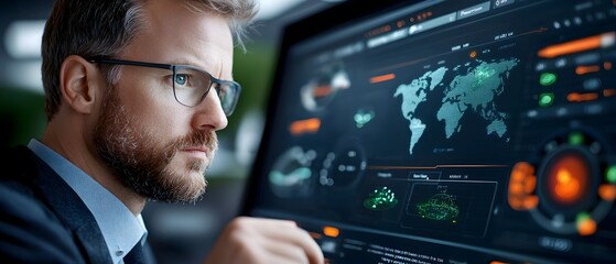 Futuristic command and control center interface displaying real time global cyber threat detection and network security analytics for comprehensive situational awareness and crisis response