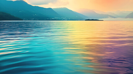 Serene sunset over tranquil lake with colorful reflections