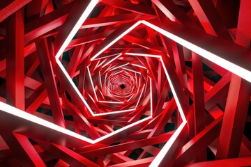 Abstract Red and White Neon Light Tunnel