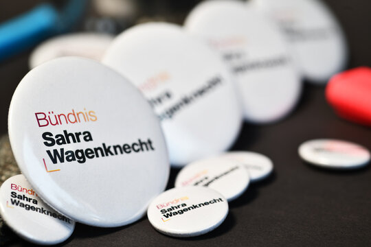 Burgdorf, Germany - October 29, 2024: campaign buttons of the political party B&uuml;ndnis Sahra Wagenknecht,  BSW - The Sahra Wagenknecht Alliance