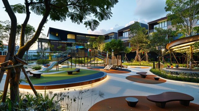 Eco-Friendly School Playground with Sustainable Design and Energy Efficient Lighting