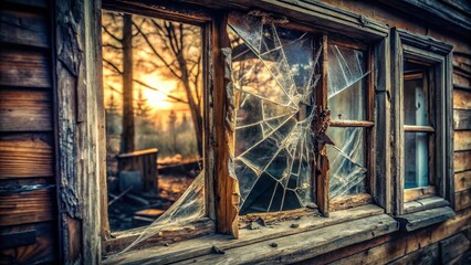 Smashed Glass Window in an Old House - Retro Horror Atmosphere for Halloween