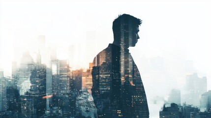 Silhouette of a Man with Cityscape