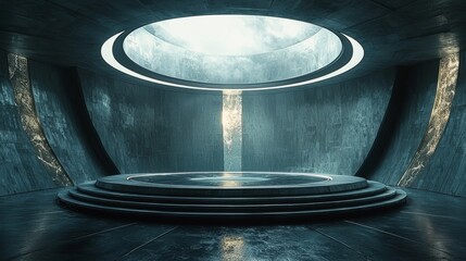 High-tech circular booth, product display scene