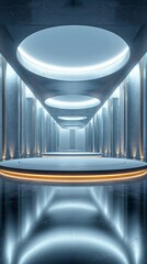 High-tech circular booth, product display scene