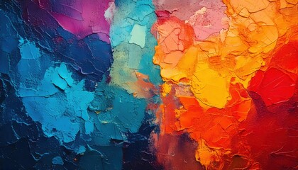 Fototapeta premium Vibrant abstract artwork dynamic blend of blue, yellow, orange, and green hues, revealing intricate textures.