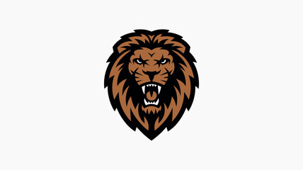 Fierce Lion Head Logo with Bold Brown Mane Design 