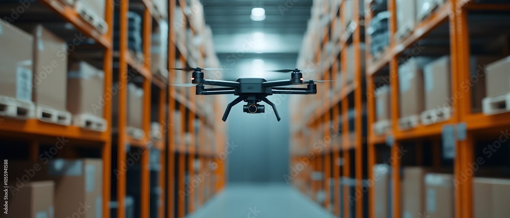 Poster drone in warehouse for efficient management solutions