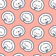 Vector seamless pattern with cute kawaii dumplings characters on pink background