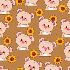 Fototapeta premium seamless pattern cartoon pig with flowers. cute animal wallpaper for fabric print, gift wrap paper