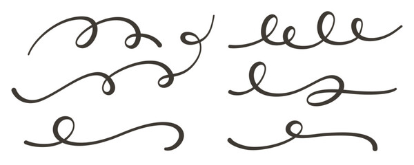 Set of curls in vector. Loops, curves, swirls in vector.