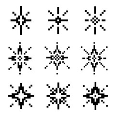 Obraz premium Set of Pixel Art Sparkle 8 Bit Retro Style Black and White