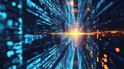 Futuristic glowing data flow in digital network