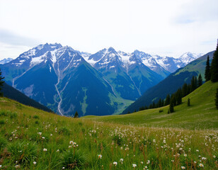 mountain range with snow-capped peaks
