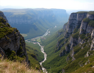 panoramic mountain landscape with rugged cliffs