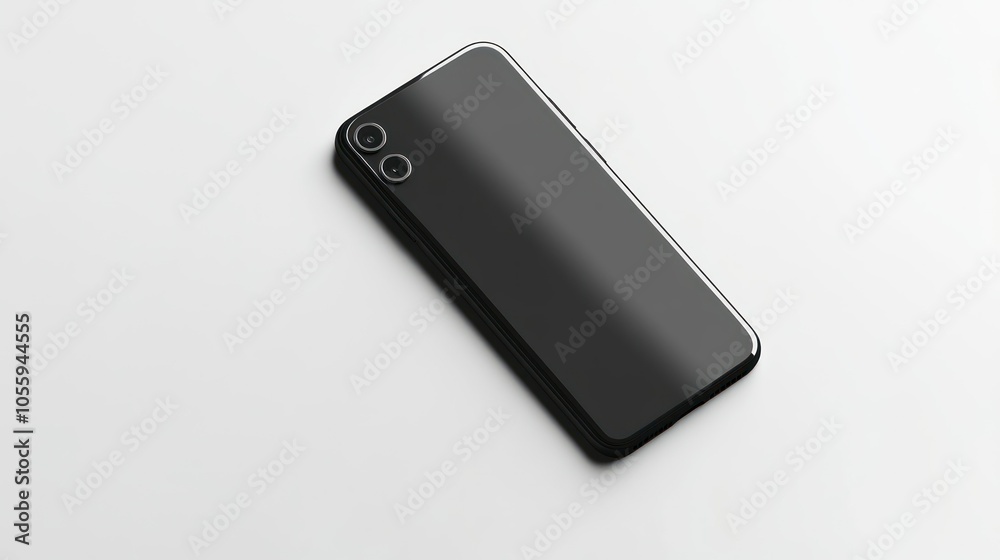 Poster black smartphone with dual camera system on white background