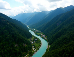 view of the river as it meanders through the green valley