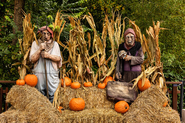 Scary looking scarecrow in autumn decoration