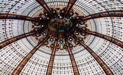 Glass dome of the luxury shopping mall Galeries La Fayette in Paris, France