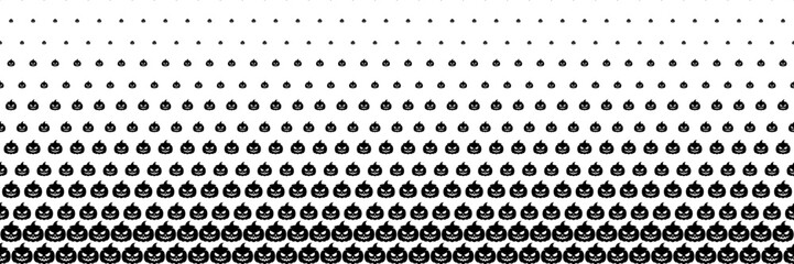 horizontal halftone of spooky smile black pumpkins or jack o lantern for pattern and background.