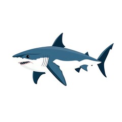 Obraz premium Stylized cartoon shark illustration, white isolated background.