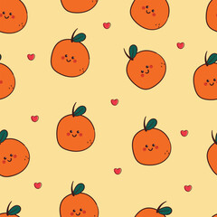 seamless pattern cartoon orange fruit character. cute animal wallpaper for fabric print, gift wrap paper