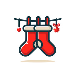 Hanging Christmas stockings icon, bright design, festive elements, cheerful atmosphere