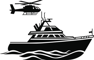 Coast guard ship with helicopter pad silhouette vector