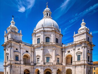 Obraz premium Stunning Wide Shot of Historic White Stone Building with Arches and Dome in Lisbon, Portugal for Captivating Product