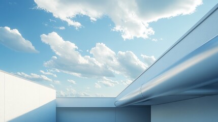 Modern rainwater pipe on a terrace roof corner, with plenty of room for copy and an open sky above.