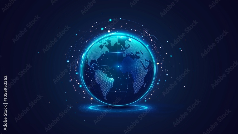 Wall mural global connection in 3d: a digital illustration of earth with a network of light and data