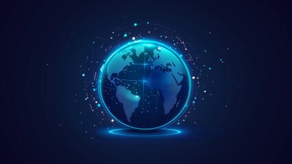 Global Connection in 3D: A Digital Illustration of Earth with a Network of Light and Data