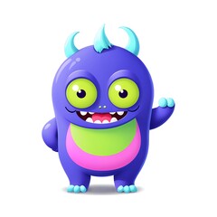 A cute, friendly, purple monster with a big smile and green eyes, standing on a white background.