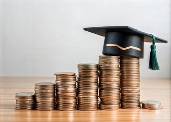 Saving money coin with banking investment, finance education concept. Planning student loan for studying abroad for college or university degree. Future children's education fund cash.
