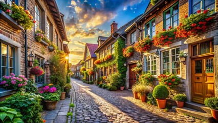 Fototapeta premium Sunny Day in Old Town: Charming Streets and Vibrant Architecture