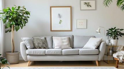 Modern Interior of Stylish Living Room ,Wall Mock Up, Frame , Poster with Beautiful Background, 3d render