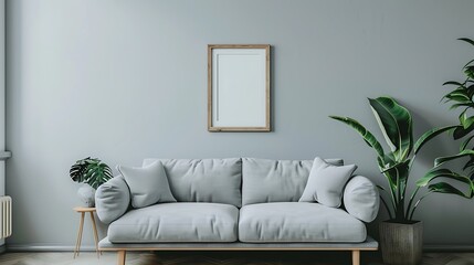 Modern Interior of Stylish Living Room ,Wall Mock Up, Frame , Poster with Beautiful Background, 3d render