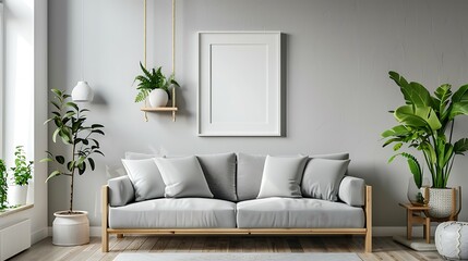 Modern Interior of Stylish Living Room ,Wall Mock Up, Frame , Poster with Beautiful Background, 3d render