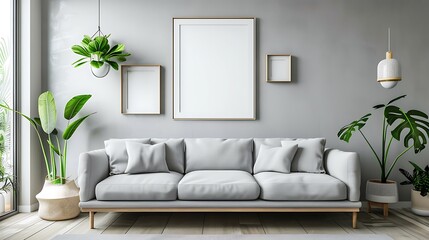 Modern Interior of Stylish Living Room ,Wall Mock Up, Frame , Poster with Beautiful Background, 3d render