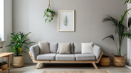 Modern Interior of Stylish Living Room ,Wall Mock Up, Frame , Poster with Beautiful Background, 3d render
