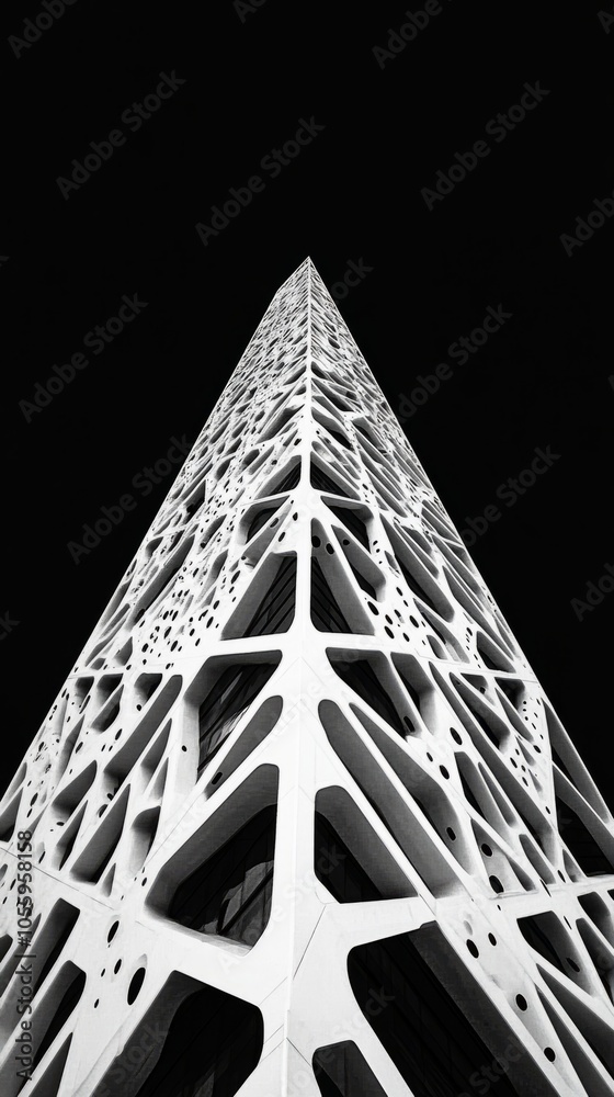Poster A tall building with a pointed top and a lot of windows