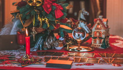 Cozy home decor, illustration of Christmas aesthetic, winter time concept, close up details