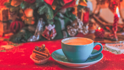 Cozy home decor, illustration of Christmas aesthetic, winter time concept, close up details