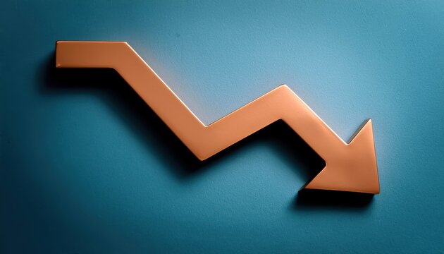 Downward trend arrow on blue background, symbolizing financial decline or market downturn.