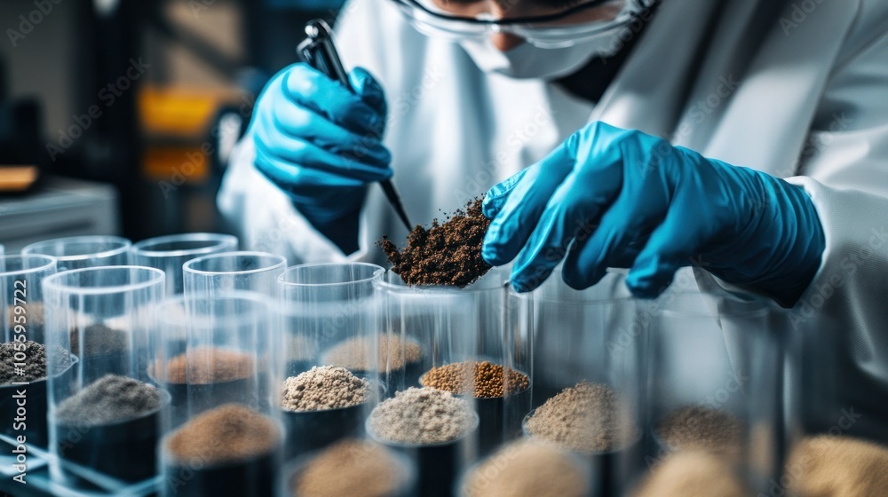 Aufkleber Scientist in a Lab Analyzing Soil Samples in Test Tubes
